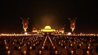 Buddhist monks celebrate Makha Bucha Day at temple near Bangkok [upl. by Ahsoet]