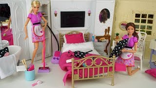 Barbie Hotel Bedroom Cleaning Morning Routine  Pink Doll Bathroom [upl. by Karol437]