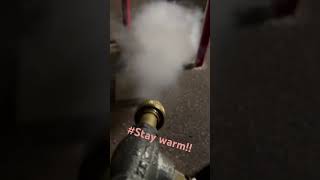 Releasing propane in freezing temperatures water crusher work forklift satisfying [upl. by Clevie]