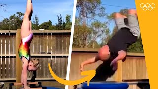 This young gymnast teaching her dad gymnastics will make your day ❤️ [upl. by Ahsikel]