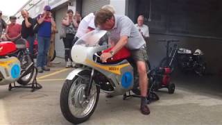 Original 1967 exMike Hailwood factory Honda six RC174 start up  worlds loudest bike [upl. by Aihselat]