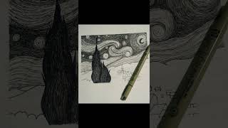 Drawing starry night with Sakura pen song drawing apt starrynight vangogh [upl. by Ayrad]