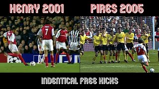 Thierry Henry amp Pires  Identical Free Kick Goals  2001  2005 [upl. by Atyekram]