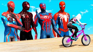 Spiderman vs SpiderWoman vs Spiderman 2009 vs Miles Morales  Team Spiderman Parkour Challenge [upl. by Chrysa935]