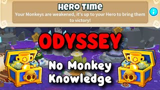 Odyssey Hard Mode  No Monkey Knowledge  BTD6 Tutorial  Hero Time [upl. by Germain]