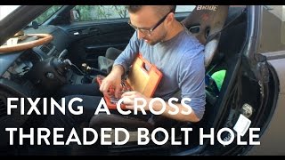 Re tapping a bolt hole fixing cross threaded hole for my seats 240sx [upl. by Ailuj]