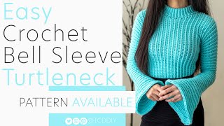 EASY Crochet Bell Sleeve Turtleneck  Pattern amp Tutorial DIY [upl. by Nisior]