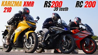 Hero Karizma XMR 210 vs Pulsar RS 200 vs KTM RC200 drag race [upl. by Duston681]