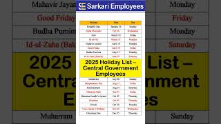 2025 Holiday List for Central Govt Employees leave [upl. by Iot]