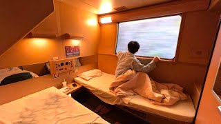 Riding on Japan’s Amazing Overnight Train  Twin Bed Compartment [upl. by Arrekahs]