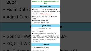 Railway RRC NFR Apprentice Online Form 2024 railway rrb newvacancy2024 [upl. by Neri316]