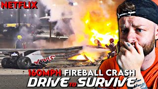 FIRST TIME WATCHING F1  Grosjeans Fireball Crash  DRIVE TO SURVIVE [upl. by Bowrah]