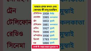 ভারতের প্রথম কখন এবং কোথায় কি চালু হয়েছিল fypシ゚vir gk india tending view shorts viralvideo [upl. by Nesnar]