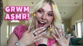 ASMR Get Ready With Me to go to the Barbie Movie Makeup Nails Assorted Triggers and Rambles✨💅🏻 [upl. by Tegirb]