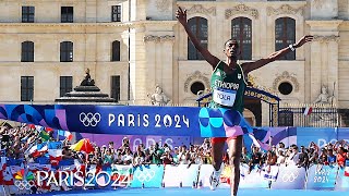 Tola breaks Ethiopias 24year marathon drought with Olympic record gold in Paris  NBC Sports [upl. by Bram]