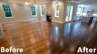 BeforeAfter hardwood floor transformation walkthrough Bona Provincial stain Bona Ebony stain [upl. by Fortna121]