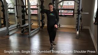 Single Arm Single Leg Dumbbell Bicep Curl into Shoulder Press [upl. by Martz336]