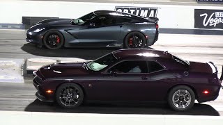 Z06 Corvette vs Dodge Challenger and Charger Scat Pack  muscle cars drag racing [upl. by Narayan815]