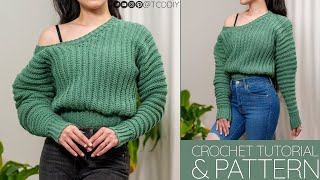 How to Crochet Off the Shoulder V Neck Top  Pattern amp Tutorial DIY [upl. by Aianat392]