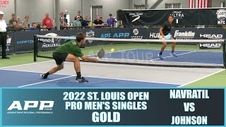 2022 St Louis Pickleball Open Pro Mens Singles Gold Zane Navratil VS JW Johnson [upl. by Ilac]