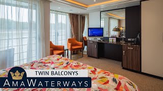 AMA Serena  Twin Balcony Stateroom Tour amp Review 4K  AMA Waterways River Cruise Category AAAB [upl. by Rosmunda]