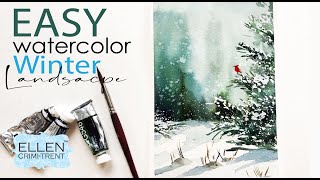 EASY Winter ❄️ Landscape in WatercolorChristmas Card Ideas [upl. by Aralc]