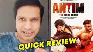 ANTIM The Final Truth Movie Quick Review  Salman Khan  Aayush Sharma  RJ Divya Solgama [upl. by Werdnaed646]