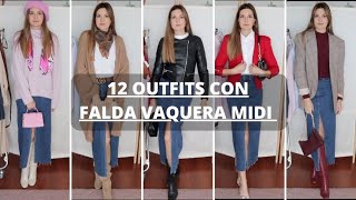 12 OUTFITS con FALDA vaquera DENIM midi  Marilyns Closet [upl. by Neliac]