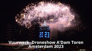 VuurwerkDroneshow Adam Toren Amsterdam 2023 [upl. by Ruosnam]