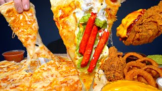 ASMR MUKBANG EXTRA CHEESY GIANT QUESADILLA CRISPY FRIED CHICKEN amp ONION RINGS  WITH CHEESE amp TAKIS [upl. by Oriole861]