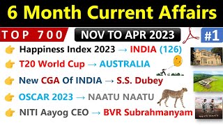 Last 6 Month Current Affairs  Nov 2022 To April 2023  Top 700 Current Affairs  For SSC CGL CHSL [upl. by Onez]