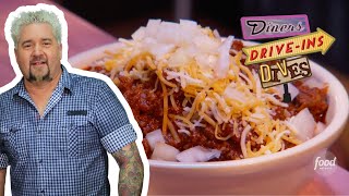 Guy Fieri Eats State Champ CHILI at The Diner in OK  Diners DriveIns and Dives  Food Network [upl. by Ecnarretal774]