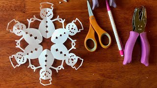 How to make a snowman paper snowflake  Step by step  Do it yourself Paper Snowflake Art [upl. by Selrac874]