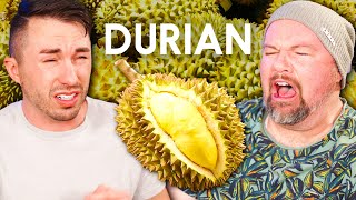 Men Try Eating Durian Fruit for the First Time  The Worlds Smelliest Fruit [upl. by Maurilia535]