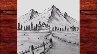 Karakalem Manzara Resmi Çizimi Yapmak  Kolay Karakalem Çizimleri  How to draw a Landscape Easy [upl. by Nolyk232]