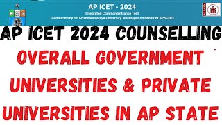 AP ICET 2024 COUNSELLING OVERALL GOVERNMENT UNIVERSITIES amp PRIVATE UNIVERSITIES IN AP STATE [upl. by Devol614]