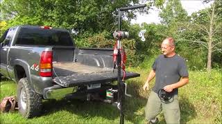 Pickup Truck Crane receiver hitch hoist demonstration with Gorillabac log Splitter lift attachment [upl. by Akerahs]