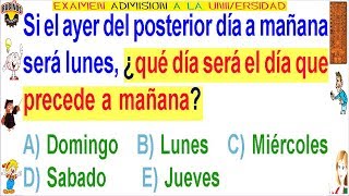 Examen Admisión a la Universidad Villareal Razonamiento Lógico Relación de Días Solucionario UNFV 7 [upl. by Akilak]