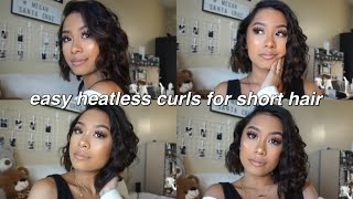 OVERNIGHT HEATLESS CURLS FOR SHORT HAIR  Megan Santa Cruz [upl. by Seabury]