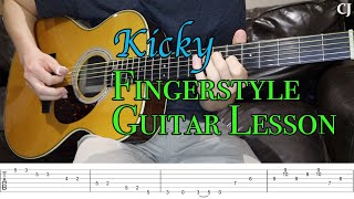 Kicky With Tab  Watch and Learn Fingerstyle Guitar Lesson [upl. by Tipton596]