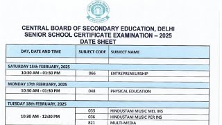 CBSE Datesheet 2025 Released  class 12  class 10 cbselatestnews cbseDatesheet class10 class12 [upl. by Sethi286]