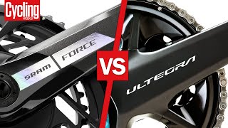 SRAM Force AXS v Shimano Ultegra Di2 R8100  Groupset Head To Head [upl. by Ytak]