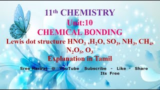 Lewis dot structure HNO3 H2O SO3 NH3 CH4 N2O5 O3  Unit10  in Tamil  11thChemistry [upl. by Stockton]