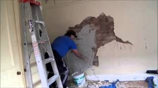 Large Solid Plaster Repair on Brick Wall [upl. by Barden]