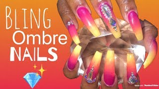 Acrylic Nails Fill in Tutorial  Bling Ombre Nails [upl. by Sibeal]