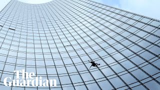 French Spiderman climbs Frankfurt skyscraper [upl. by Anrapa]