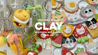 how i make clay keychains and magnets 🌭🍔🍓 using air dry clay  no bake [upl. by Atlante]