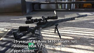 25 year old AirArms S410  stealthlol  Shooting NSA 125g Slugs with Pest Control [upl. by Akenat]