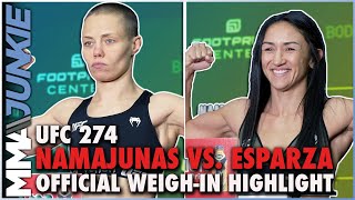 Rose Namajunas Carla Esparza Make Weight For UFC 274 Title Rematch [upl. by Ocsicnarf]