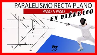 🚀 PARALELISMO RECTA PLANO 😎 Recta paralela a un plano pasando por un punto en sistema diédrico [upl. by Philipp]